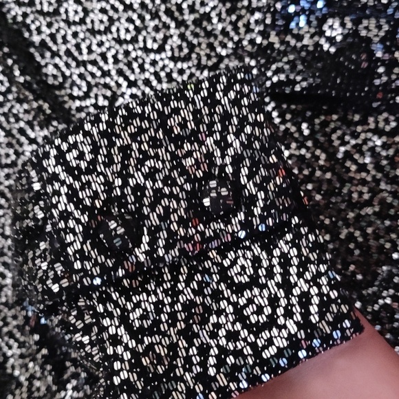 ZARA Silver Grey Sequin Metallic Long Sleeve Top With Knot size small - Picture 8 of 8